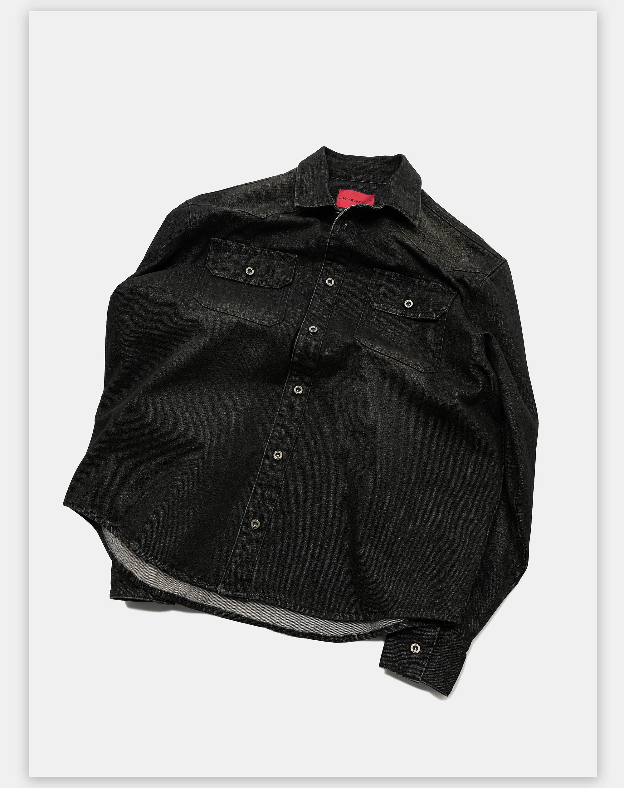 Washed Distressed Patchwork Denim Shirt Jacket