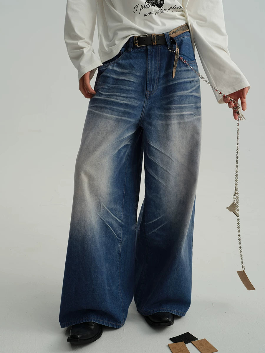 Icy Blue Vintage Coated Baggy Jeans