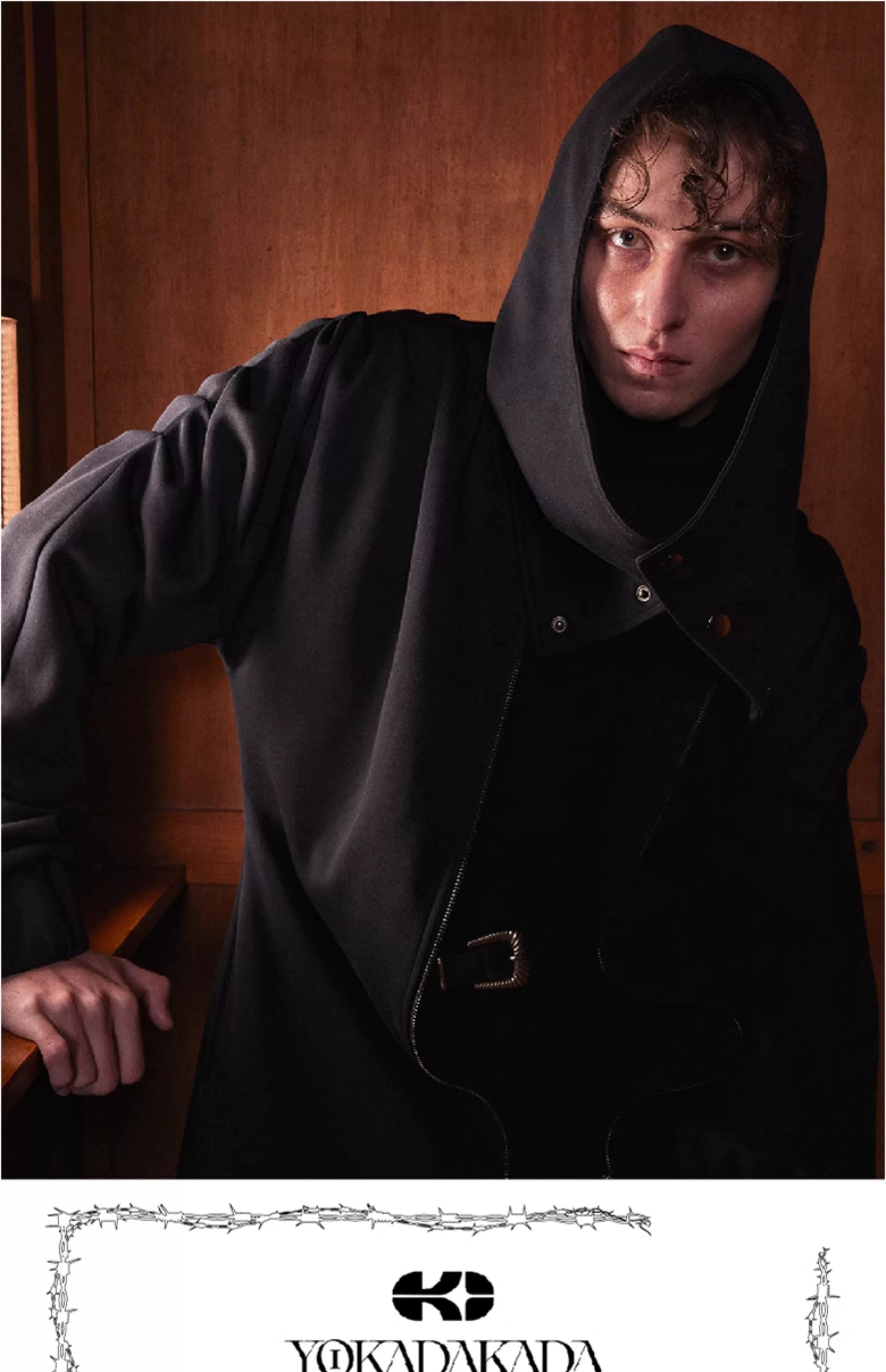 Unisex Hooded Ruched-Waist Cape Coat