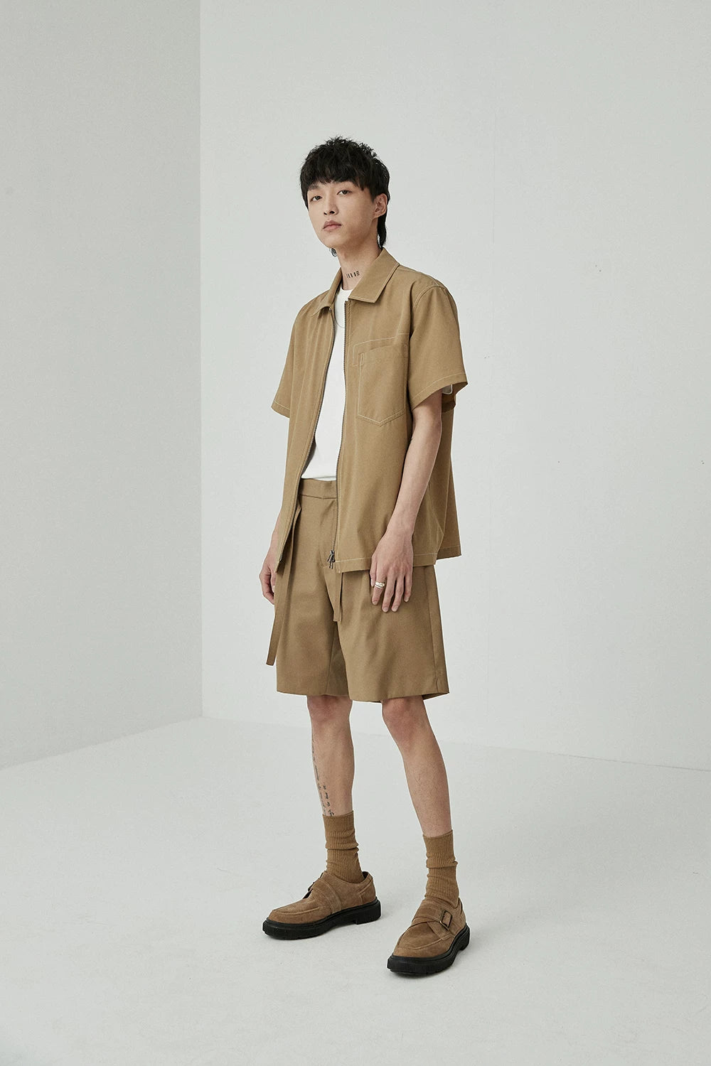Draped Drawstring Elastic Waist Pleated Shorts