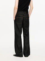 Washed Color-Blocked Floral Jacquard Flare Jeans