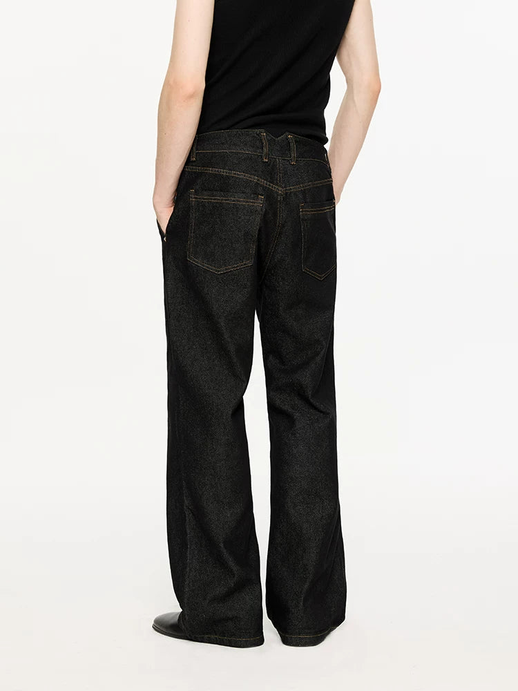 Washed Color-Blocked Floral Jacquard Flare Jeans