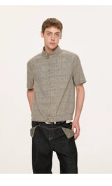 White Short Sleeve Harrington Houndstooth Shirt