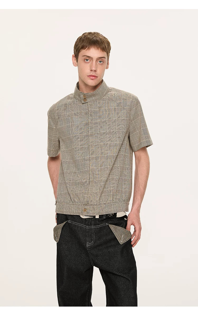 White Short Sleeve Harrington Houndstooth Shirt