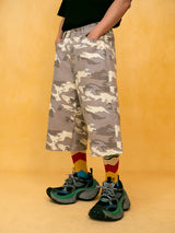 Men's Light Camo Cropped Denim Shorts