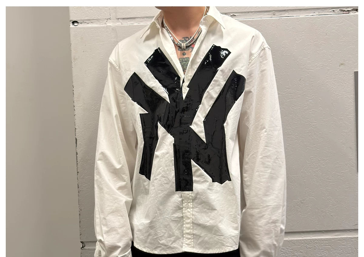 Oversized White Long-Sleeve NY Tape Shirt