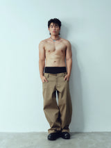 Colorblock Khaki Wide Leg Pants