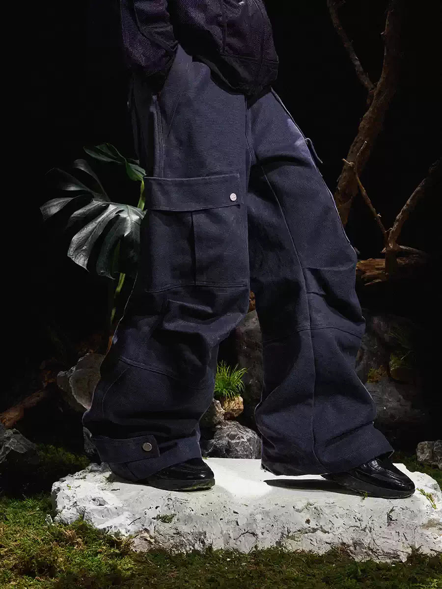 Three-Color Ring-Cut Cargo Pants