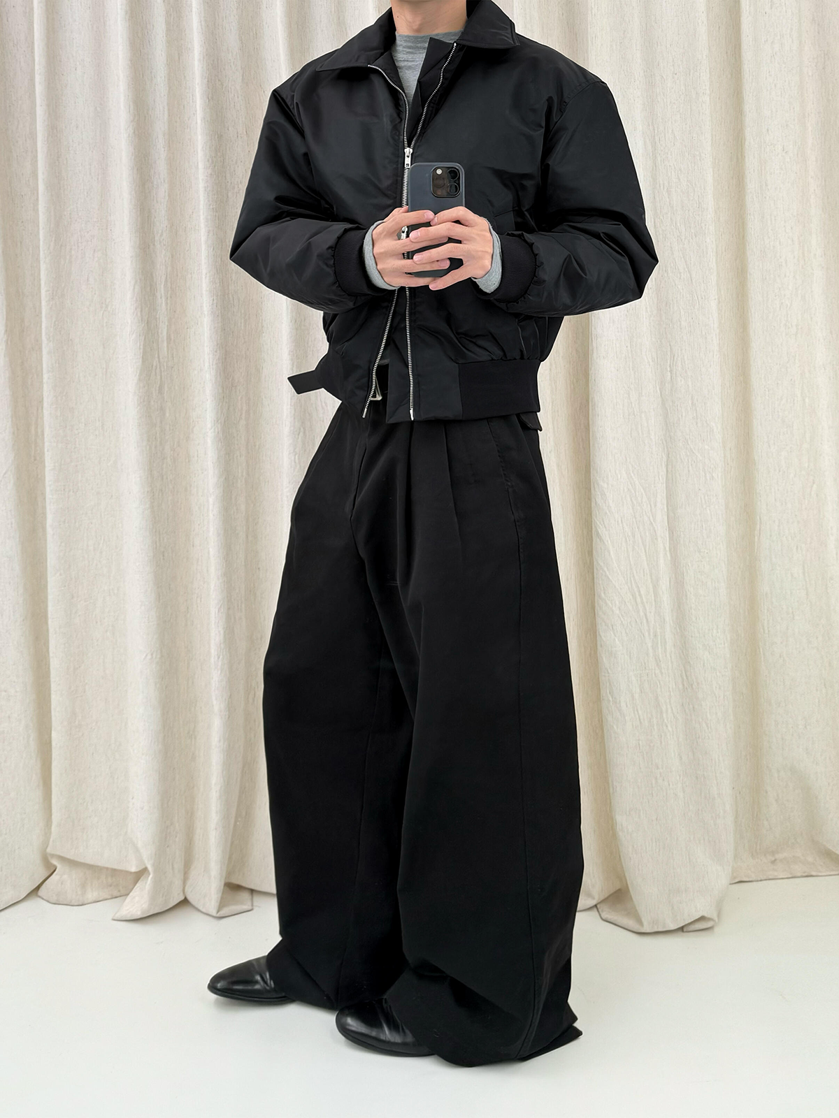Natural Wash Double Pleated Loose Pants