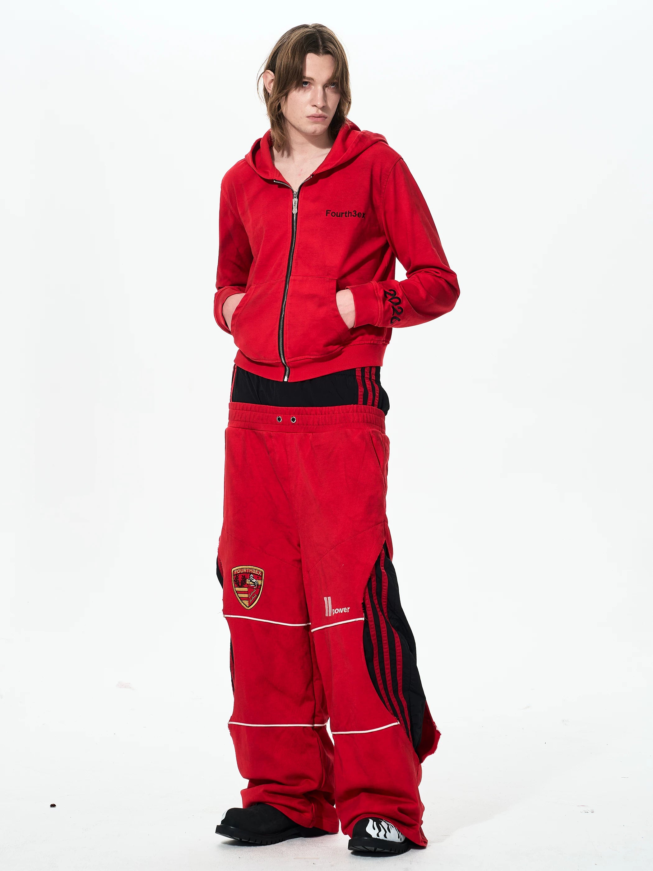 Men's Double-Waistband Striped Embroidered Sweatpants