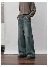 Distressed Whiskered Straight Leg Jeans