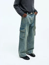 Washed Multi-pocket Straight Leg Cargo Jeans