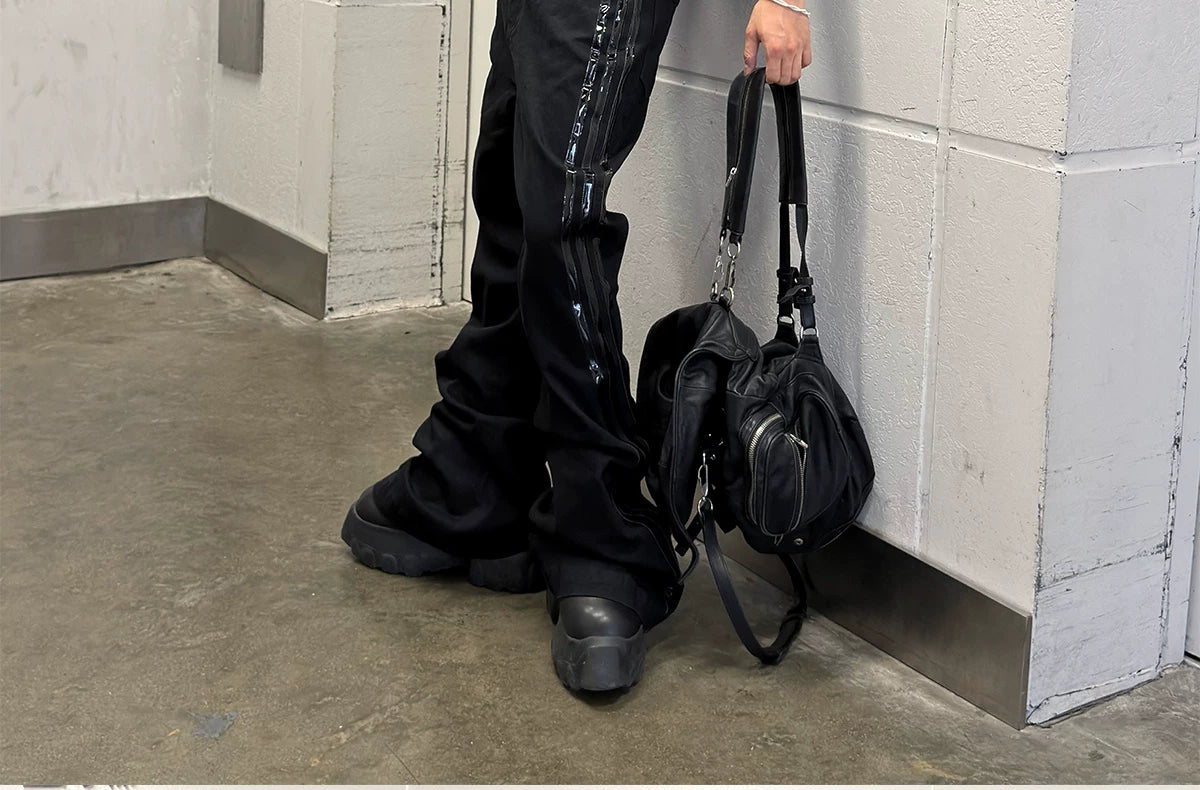 Stretchy Three Stripe Flared Patent Pants
