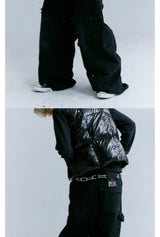 Black Distressed Knee Multi-Pocket Cargo Pants