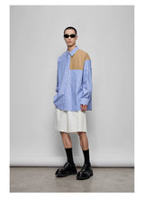 Color-block Striped Cotton Pocket Shirt