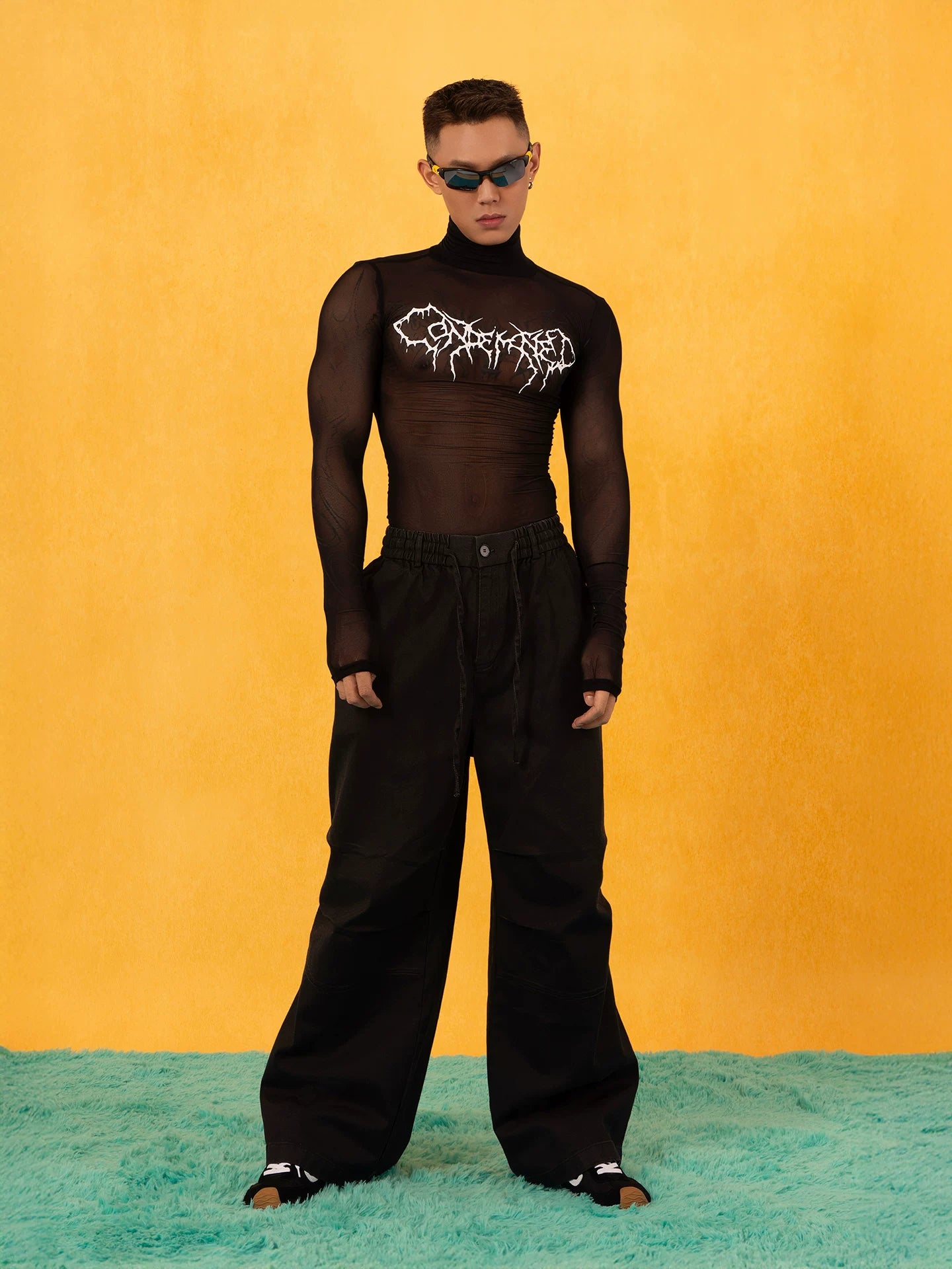 Y2K Cutout Sheer Mesh Turtleneck Tee