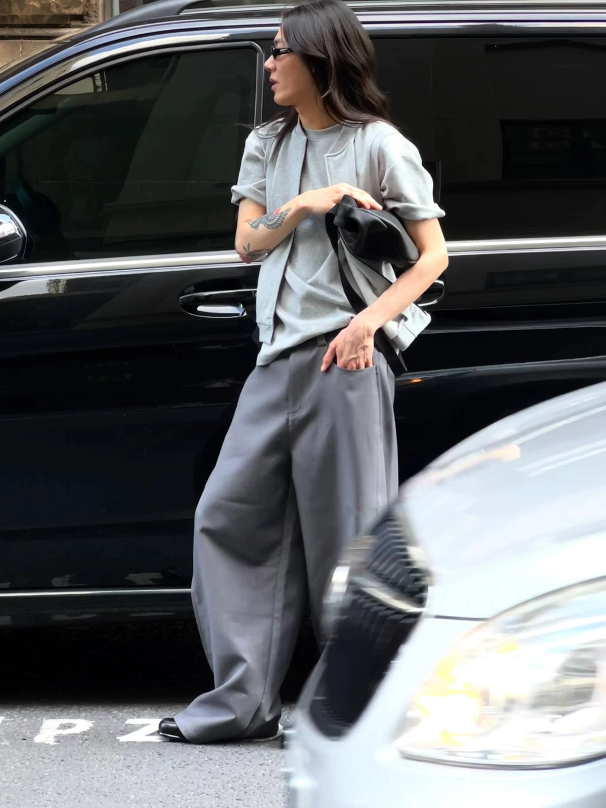 Black Gray Wide Leg Dress Pants