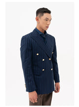 Men's Slim Striped Navy Blazer