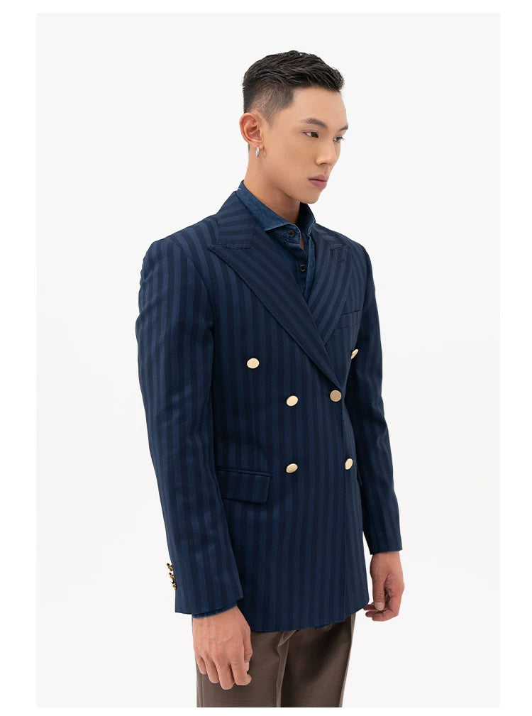 Men's Slim Striped Navy Blazer