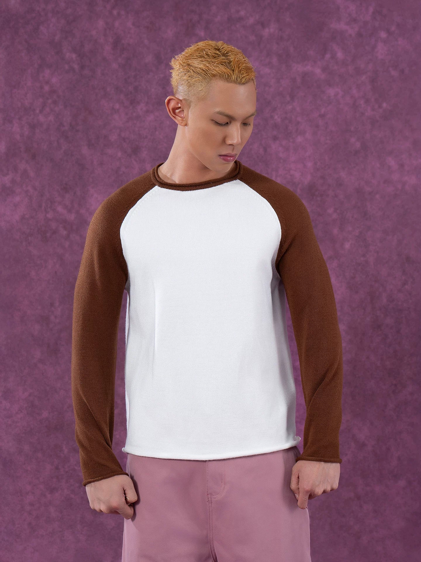 Men's Long Two-tone Raglan Knit Sweater