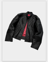 Dark Zip-Up Padded Biker Leather Jacket