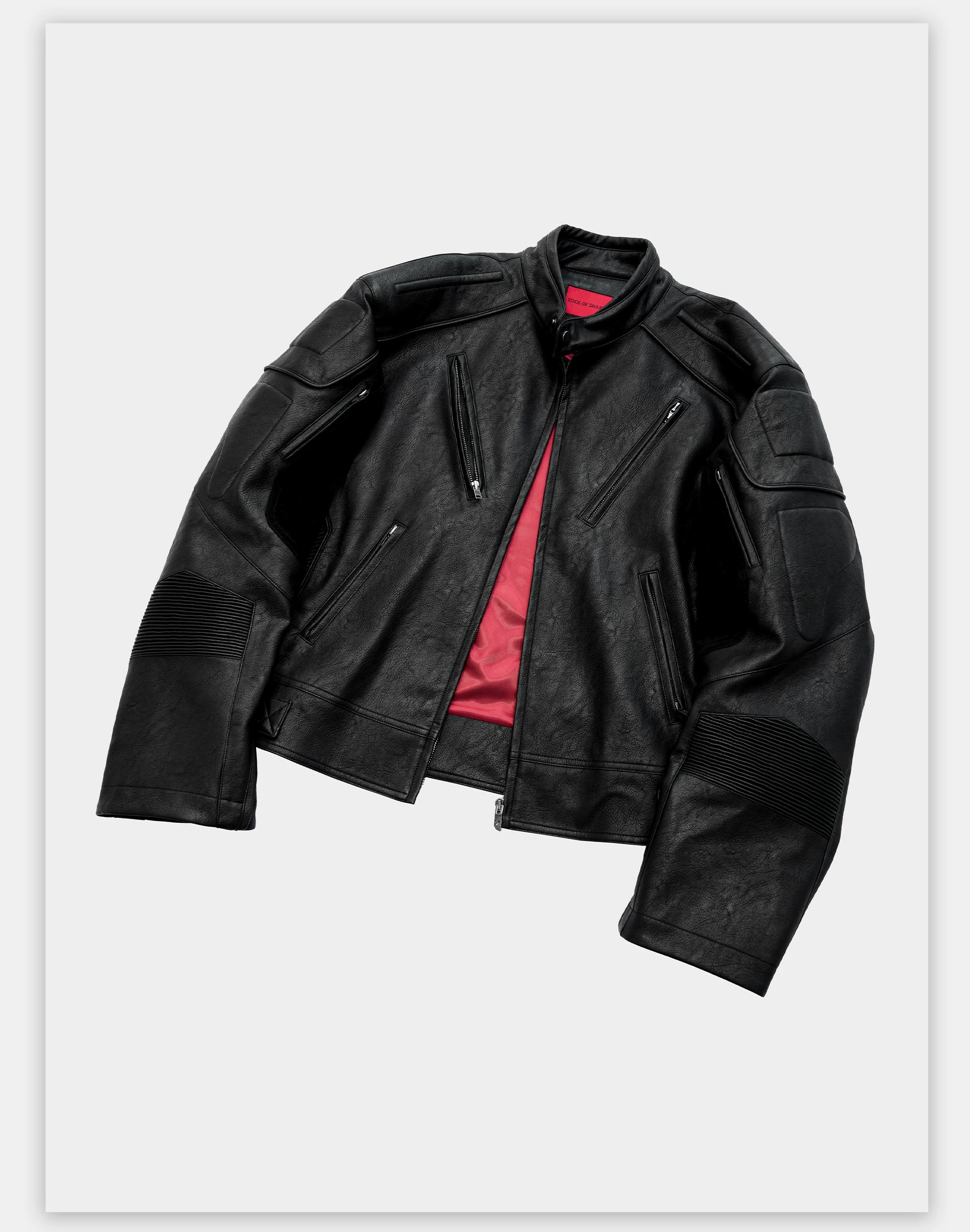 Dark Zip-Up Padded Biker Leather Jacket
