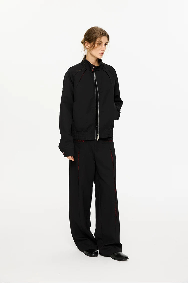 Oil-Lined Color Block Straight Equestrian Pants