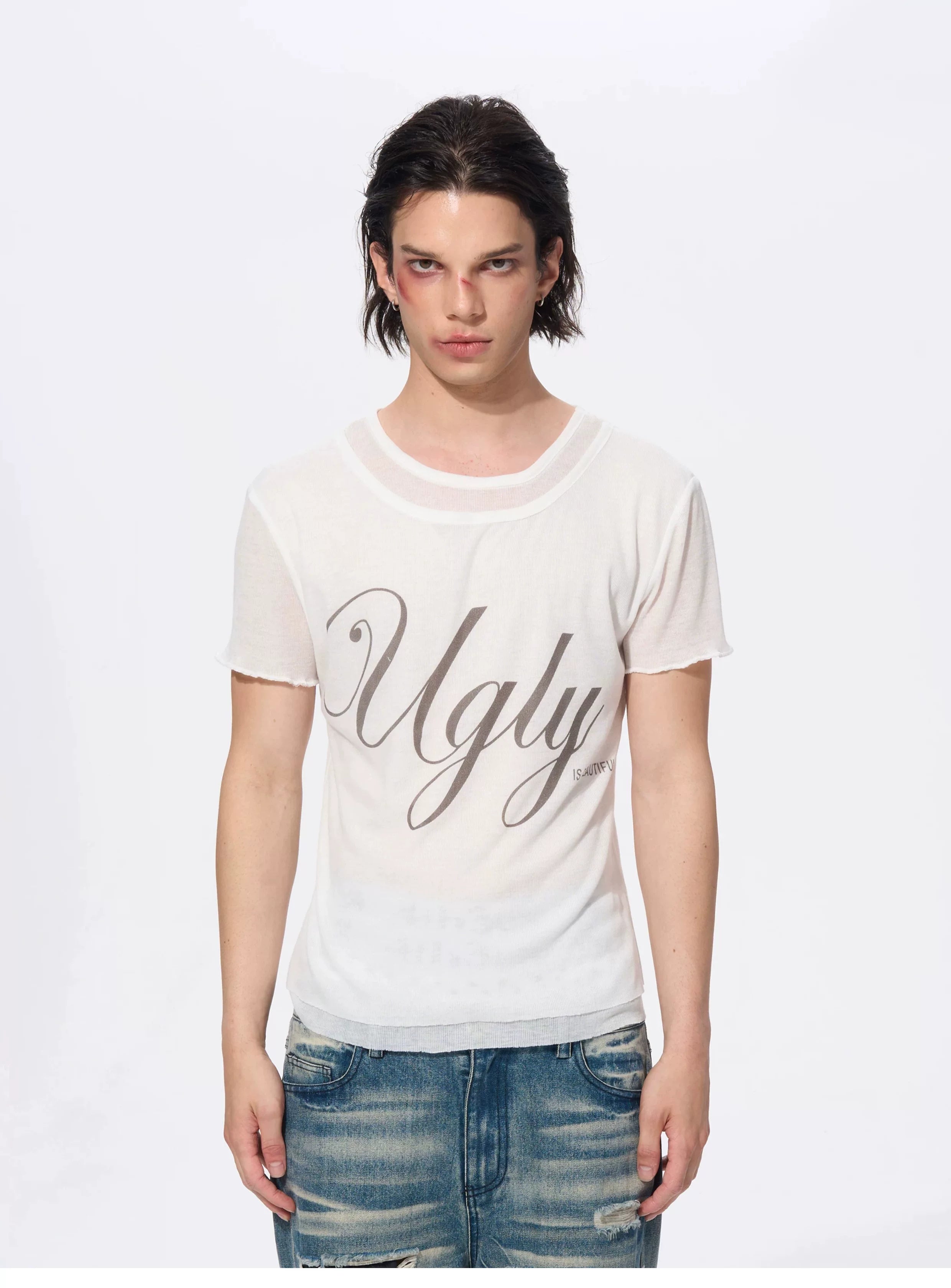 White Men's Twofer Letter Print Tee