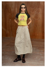 Unisex Elastic Waist Drawstring A-line Skirts
