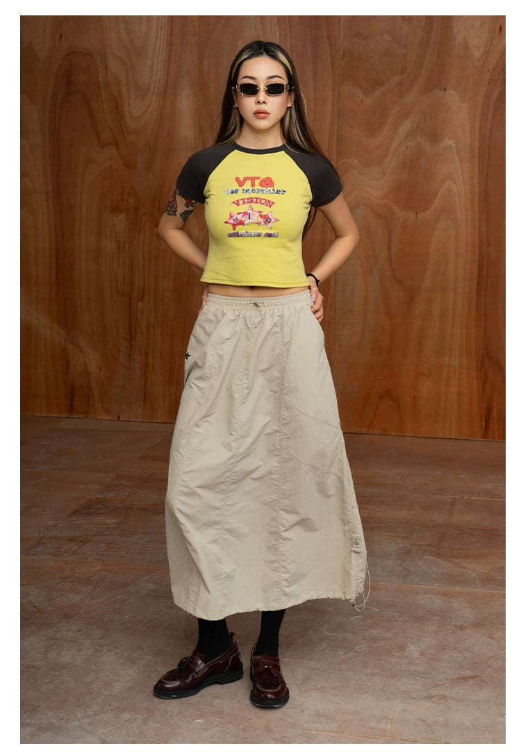 Unisex Elastic Waist Drawstring A-line Skirts