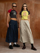 Unisex Elastic Waist Drawstring A-line Skirts