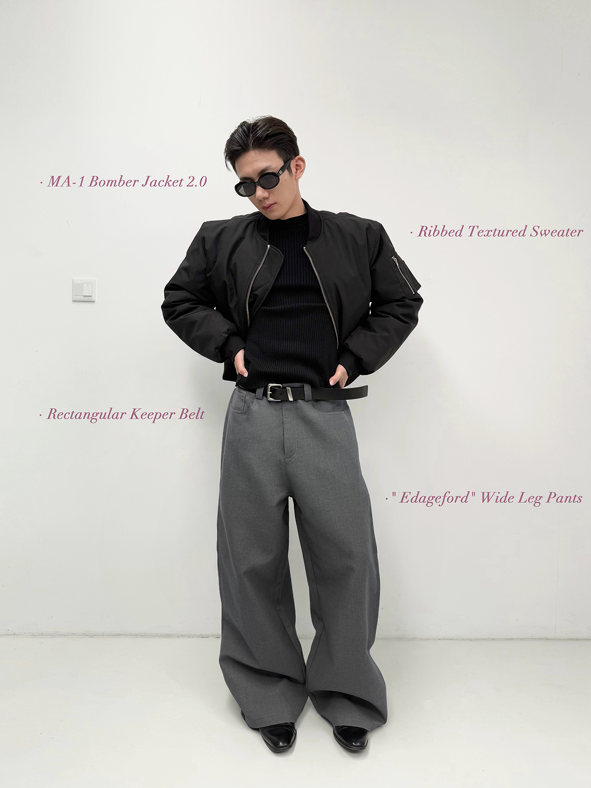 Black Gray Wide Leg Dress Pants