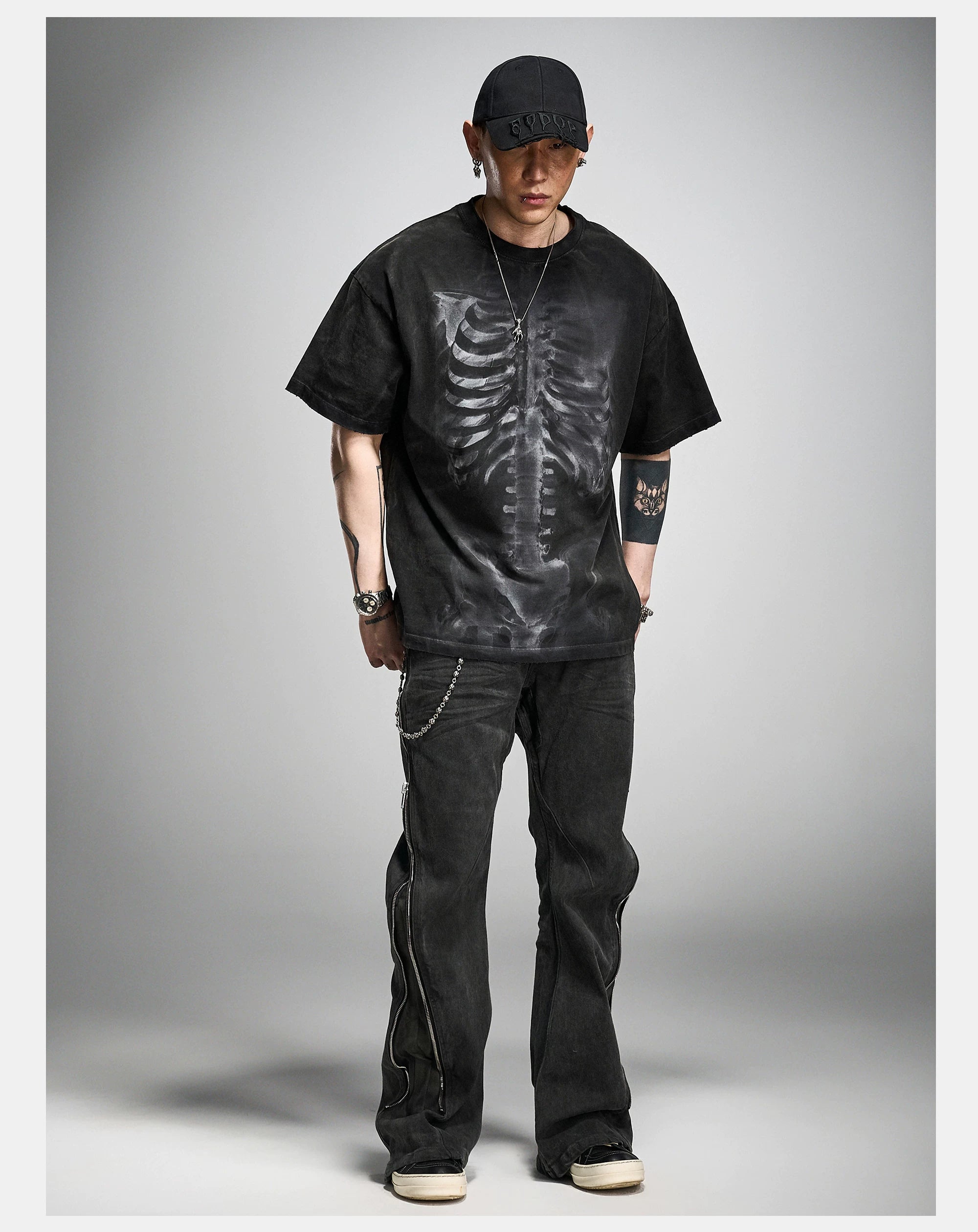 Loose Washed Distressed Black Graphic Tee