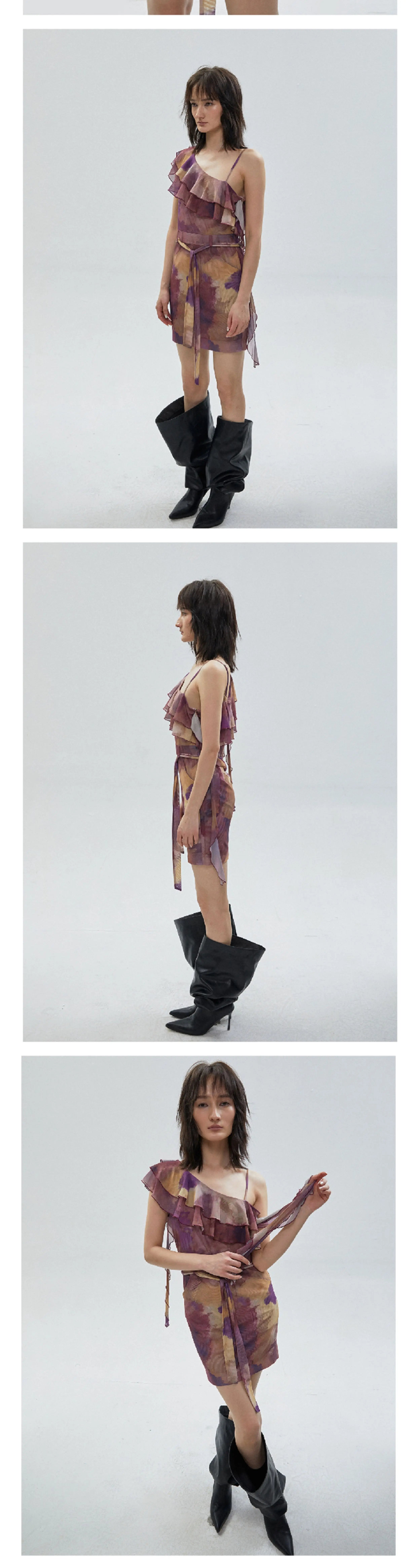 One-shoulder Vintage Lined Mesh Lace Dress