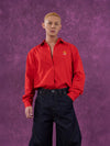 Red Oversized Collared Long Sleeve Shirt