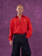 Red Oversized Collared Long Sleeve Shirt