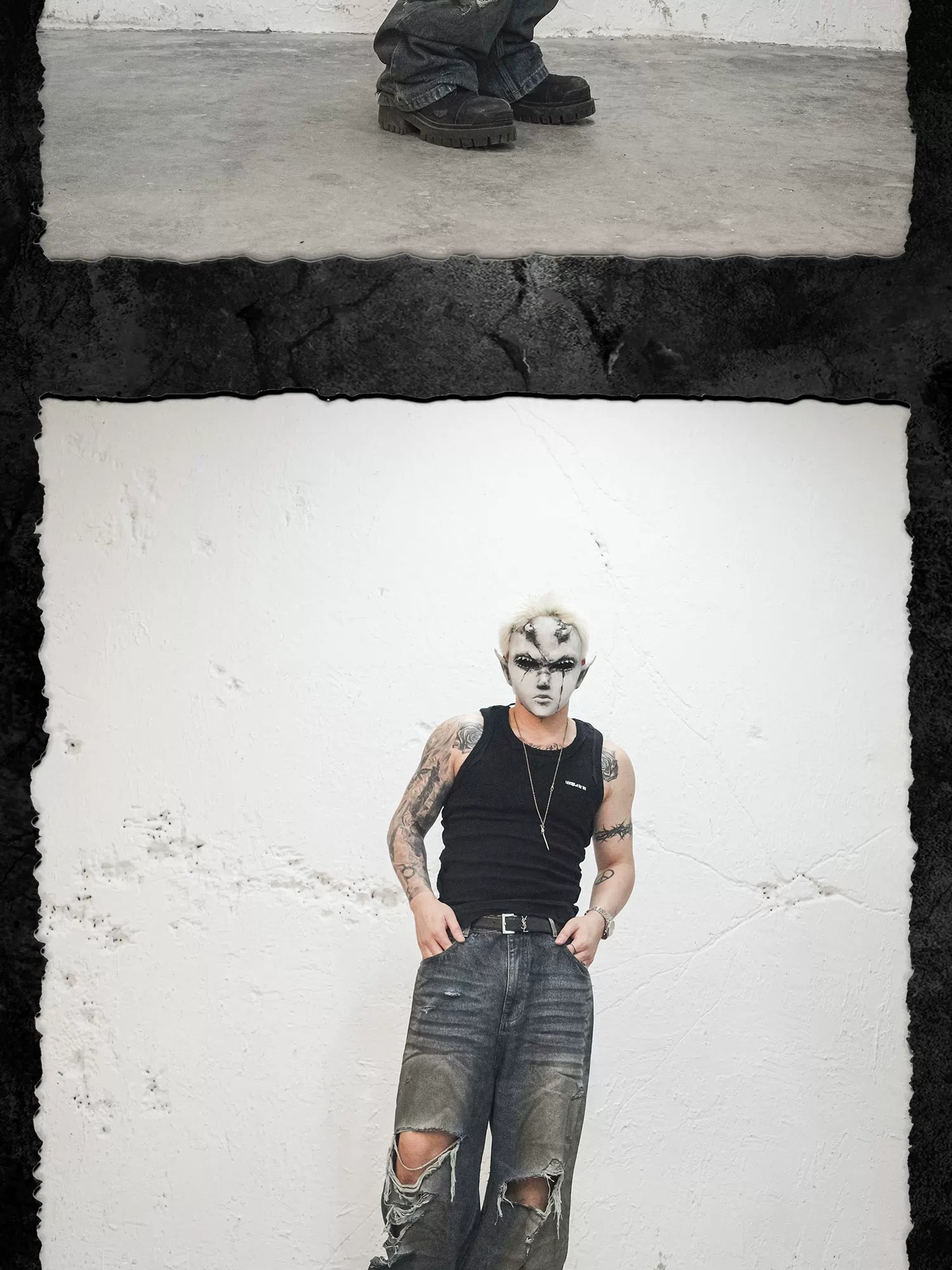 Muddy Distressed Ripped Baggy Jeans