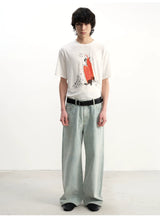 Light Blue Slub Straight Denim Jeans