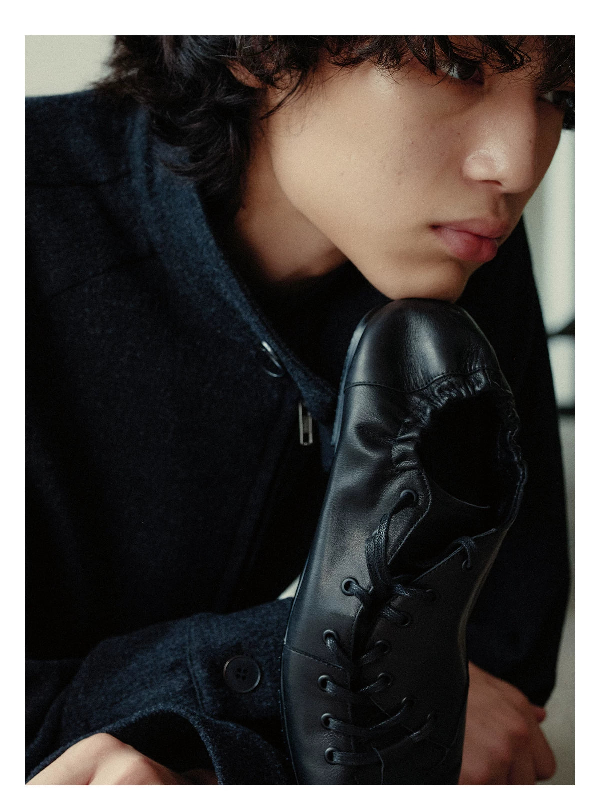 Pleated Lace-Up Full Grain Leather Shoes