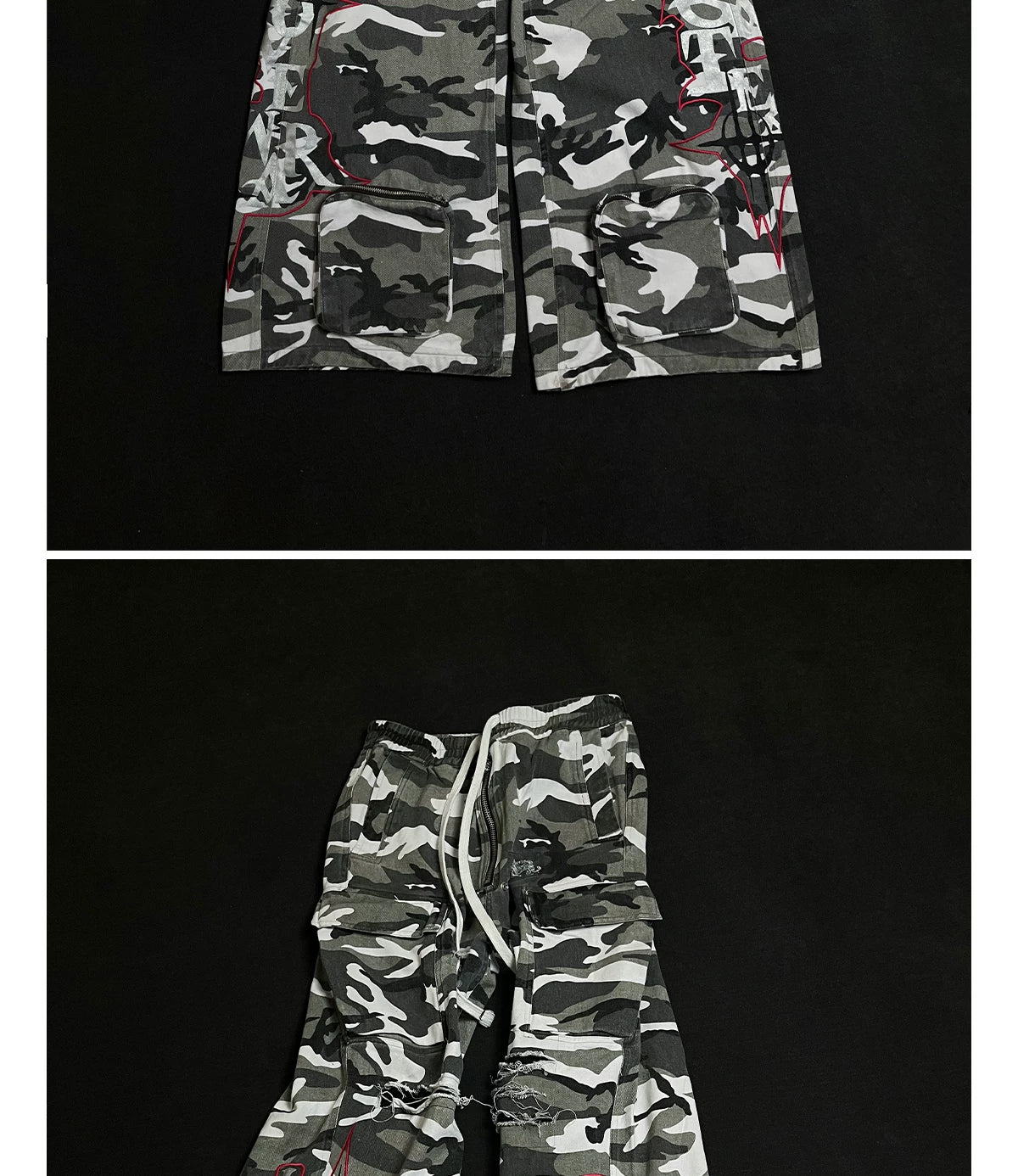 Washed Distressed Camo Cargo Pants