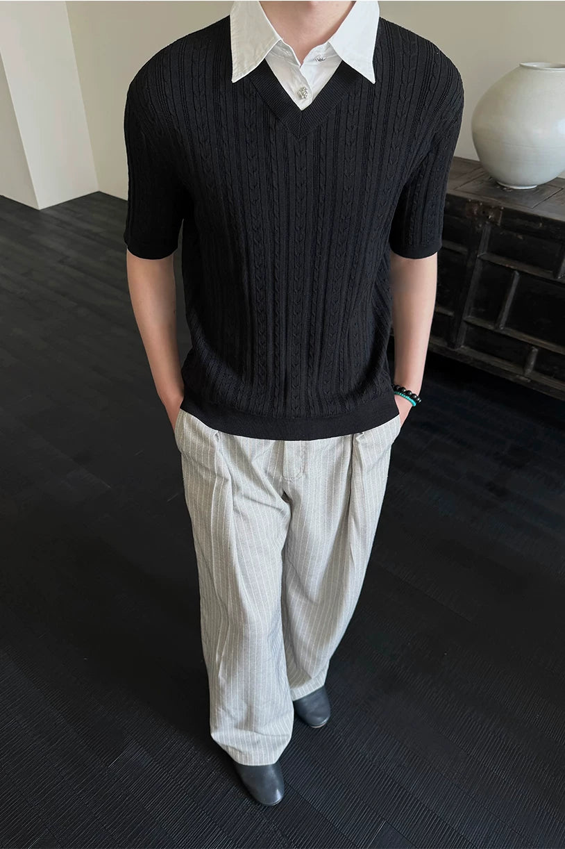 Wool Lyocell Fake Two-piece Knit Tee