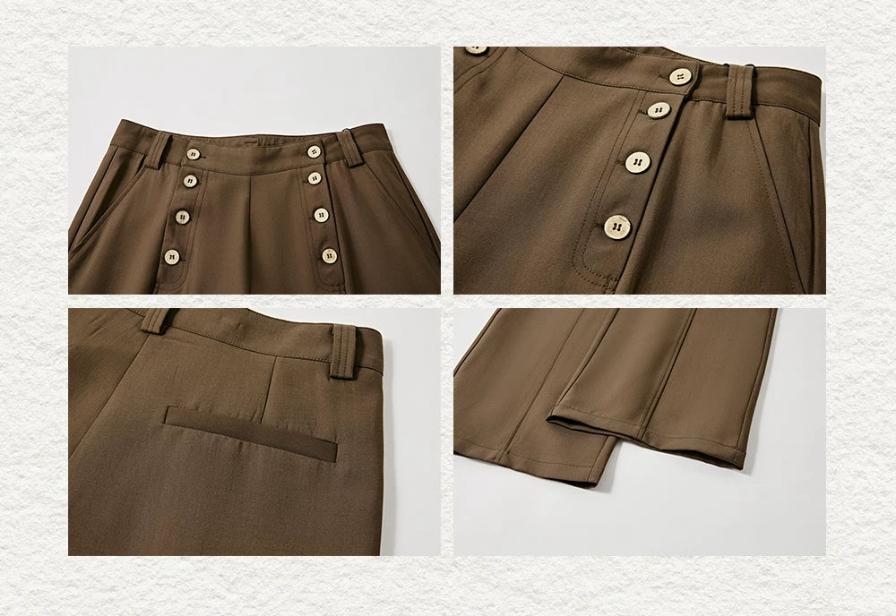 Lyocell Double-breasted Loose Straight Casual Pants