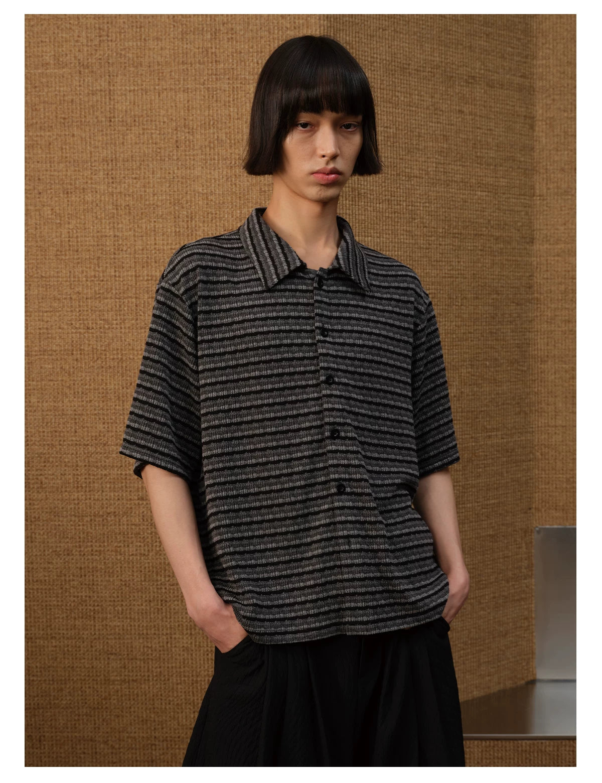 Loose Striped Knit Short-Sleeve Shirts