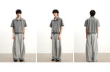 Striped Pleated Curved Hem Pants