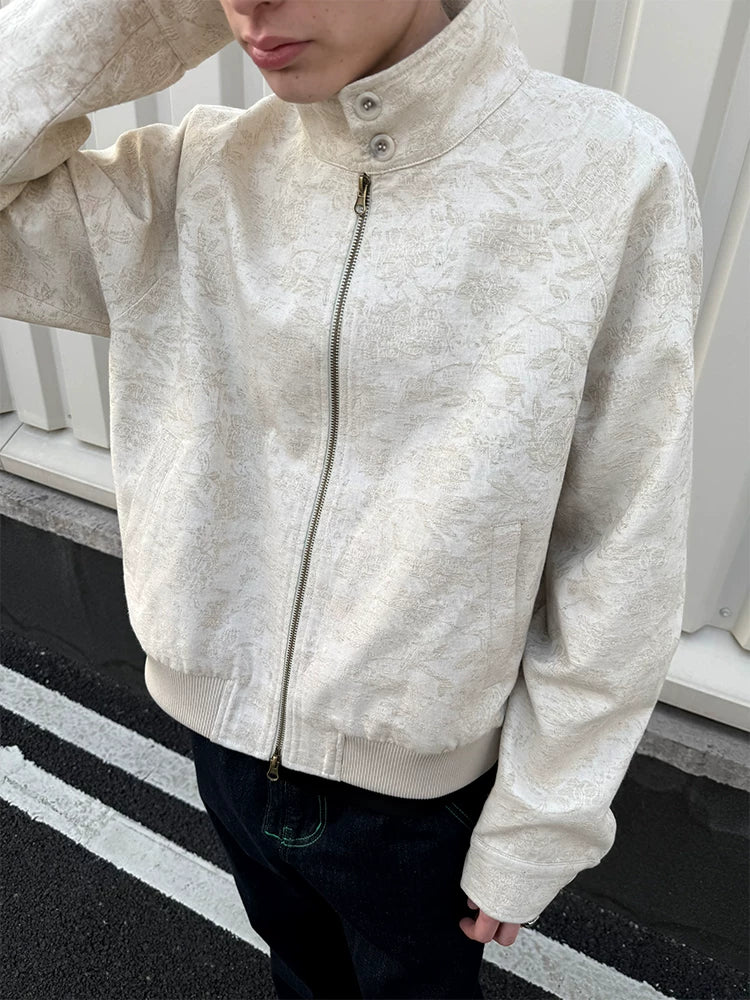 Men's Linen Floral Jacquard Harrington Jacket
