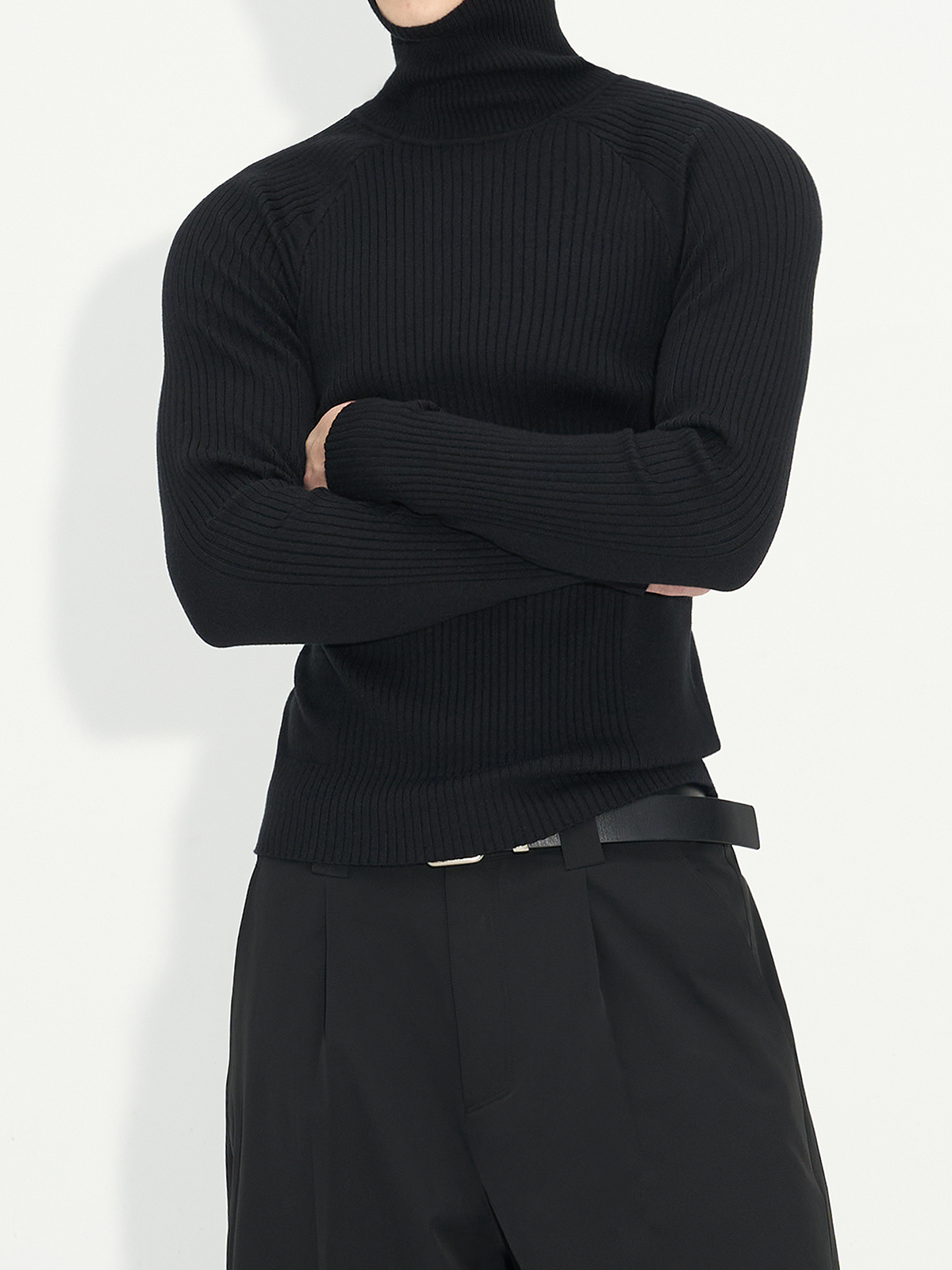 Slim Fit Ribbed Knit Long Sleeve Tops