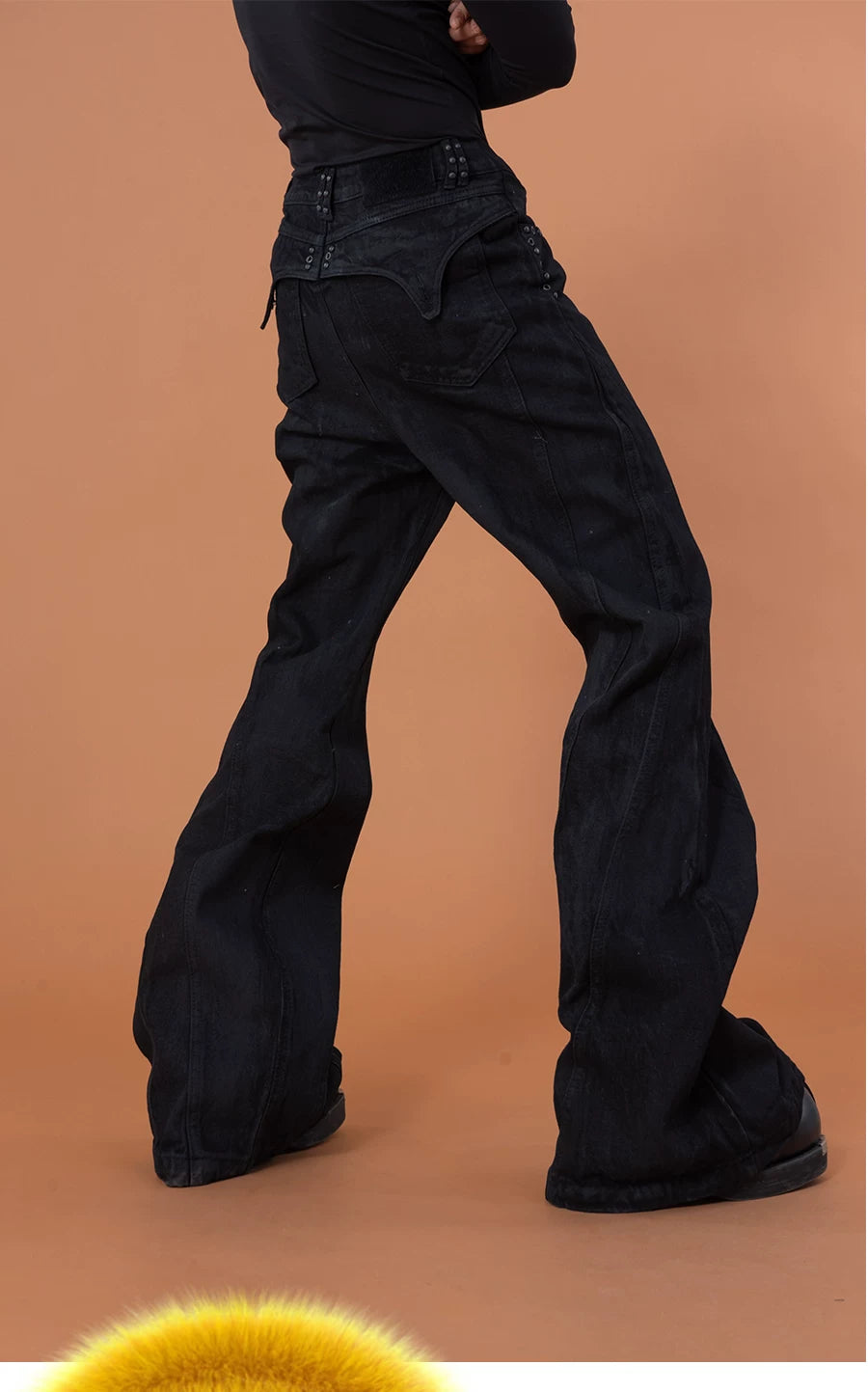 Men's Black Studded Loose Flared Jeans