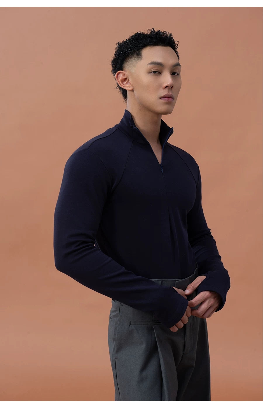 Men's Slim Zip Mock Neck Tee