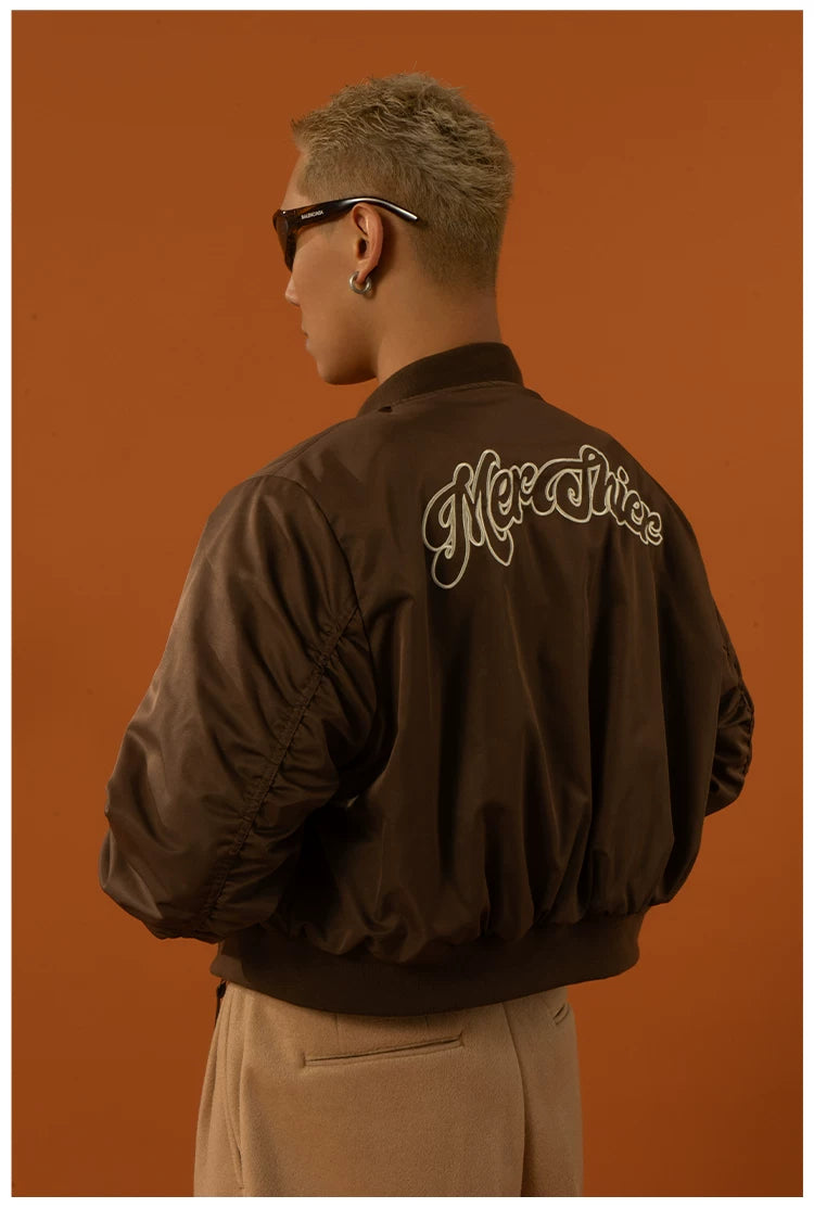 Cropped Pink Brown Cotton Baseball Jacket