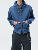 Short Drawstring Embroidered Distressed Hoodie